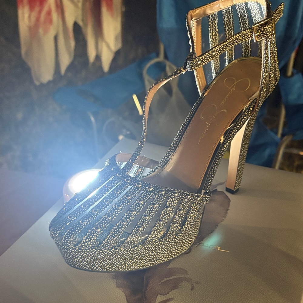 Jessica Simpson Metallic Gold Strappy Platform Heels